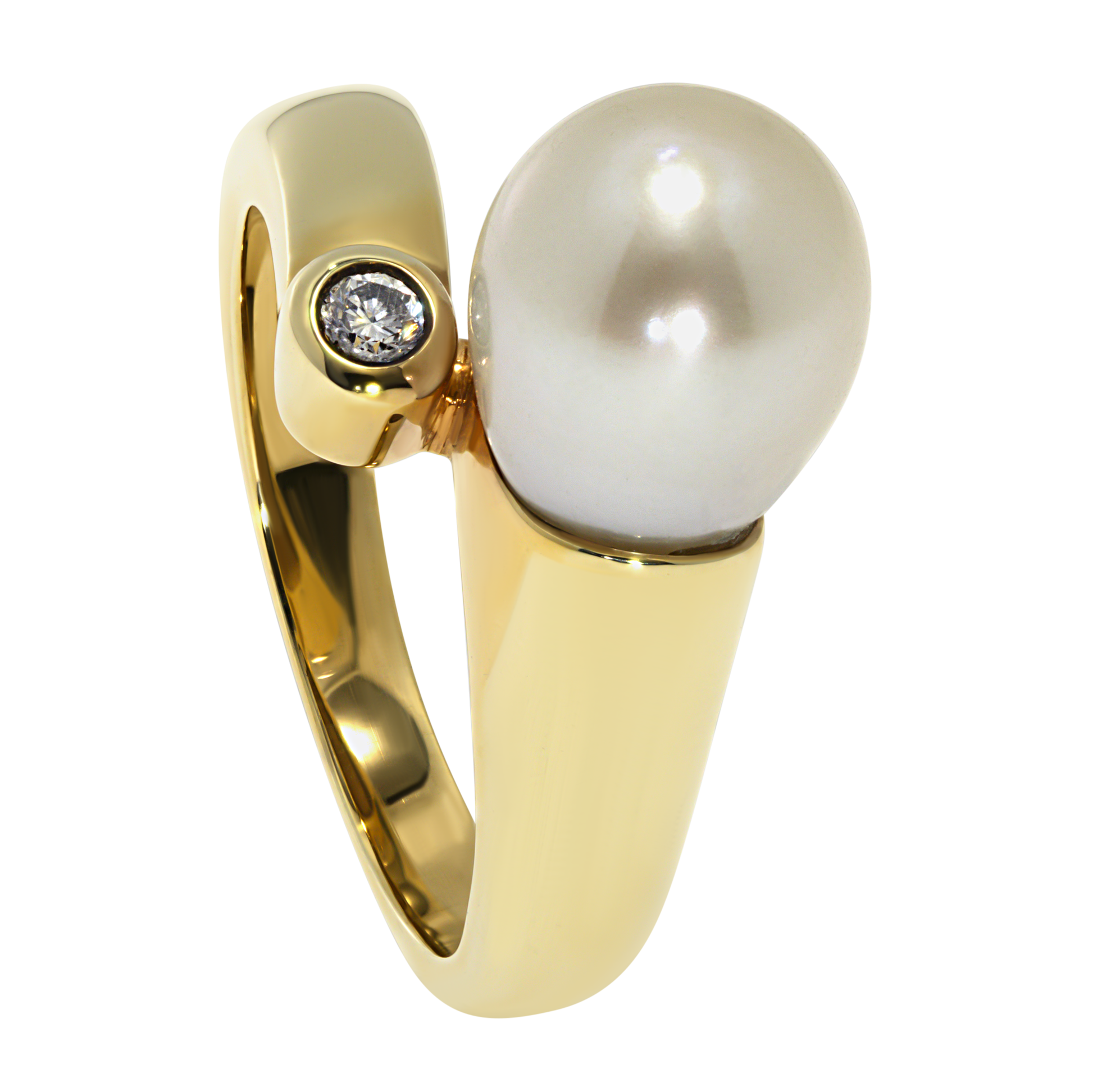 14K Yellow Gold Pearl & Diamond Ring