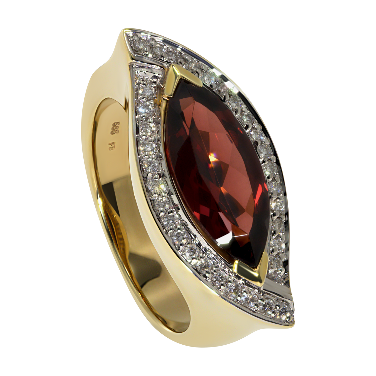 14K Yellow Gold Marquise Garnet Ring