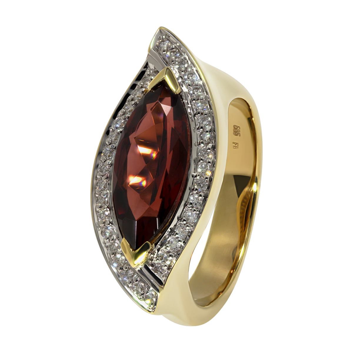 14K Yellow Gold Marquise Garnet Ring