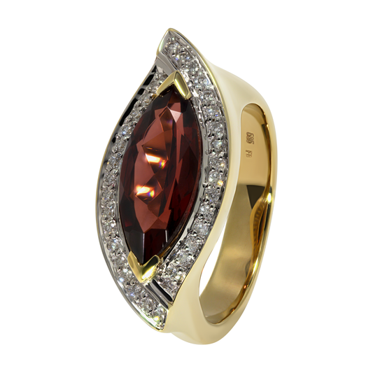 14K Yellow Gold Marquise Garnet Ring