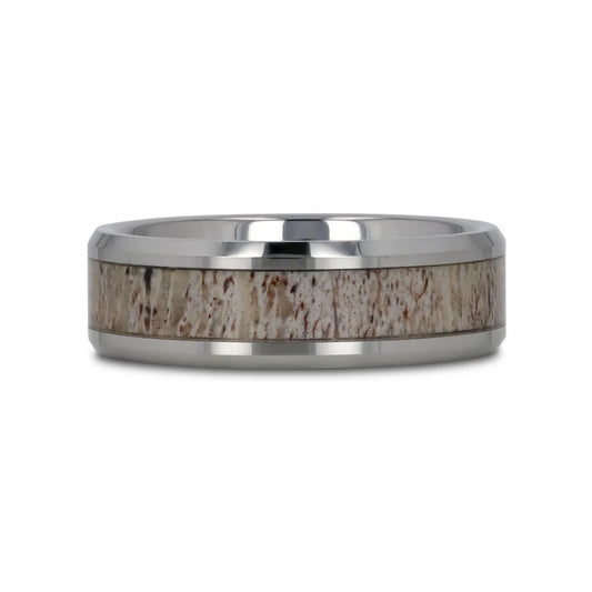 BUCK Polished Beveled Tungsten Carbide Men's Wedding Band with Ombre Deer Antler Inlay