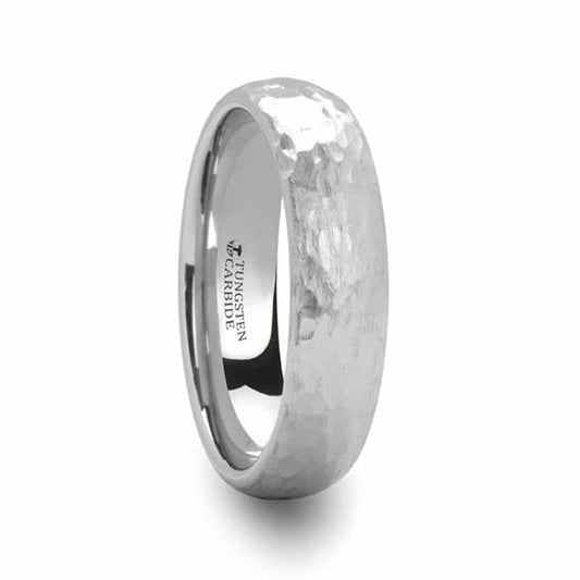 Chandler Hammered Finish Domed White Tungsten Ring 6mm by Thorsten