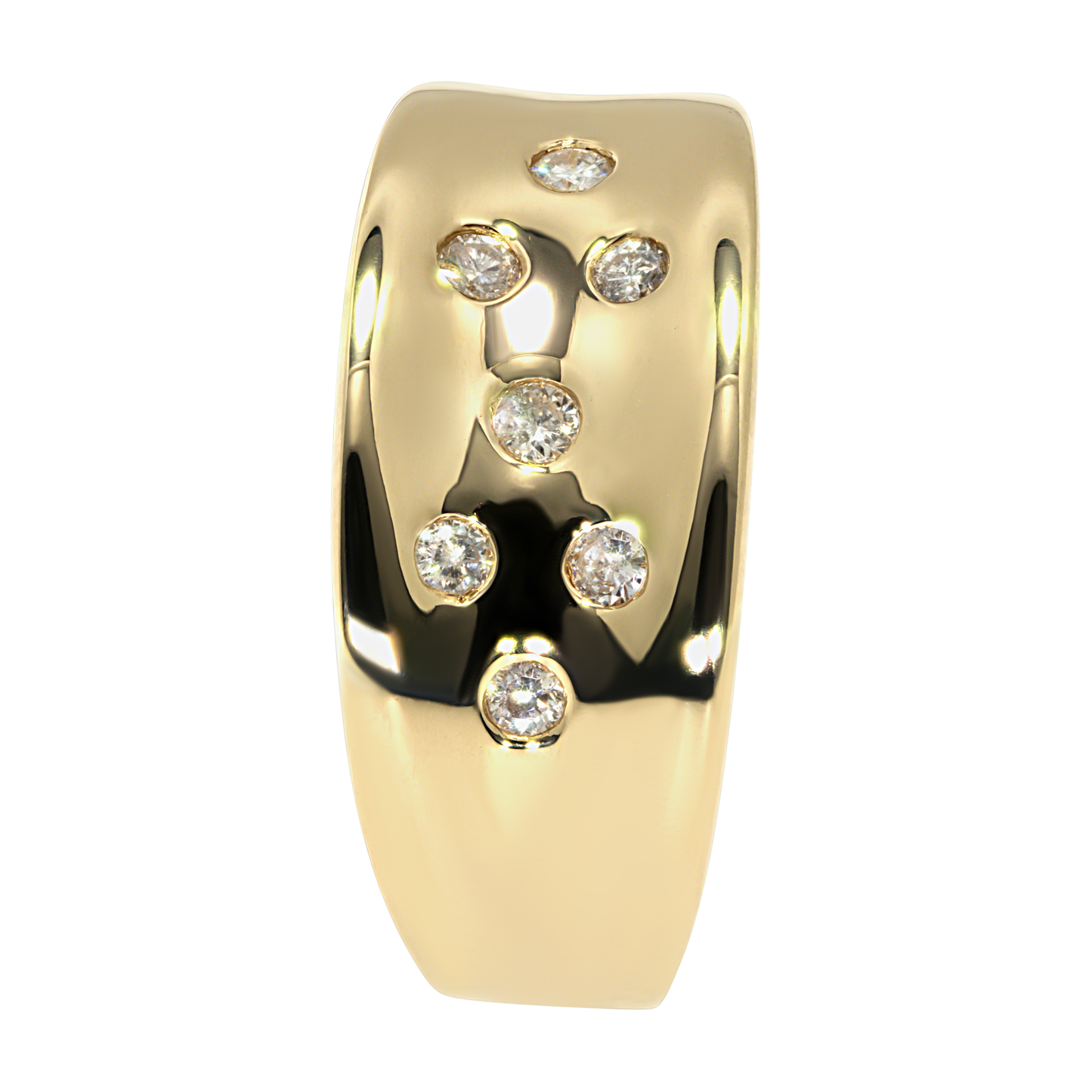 14K Yellow Gold Concave Inset Diamond Ring