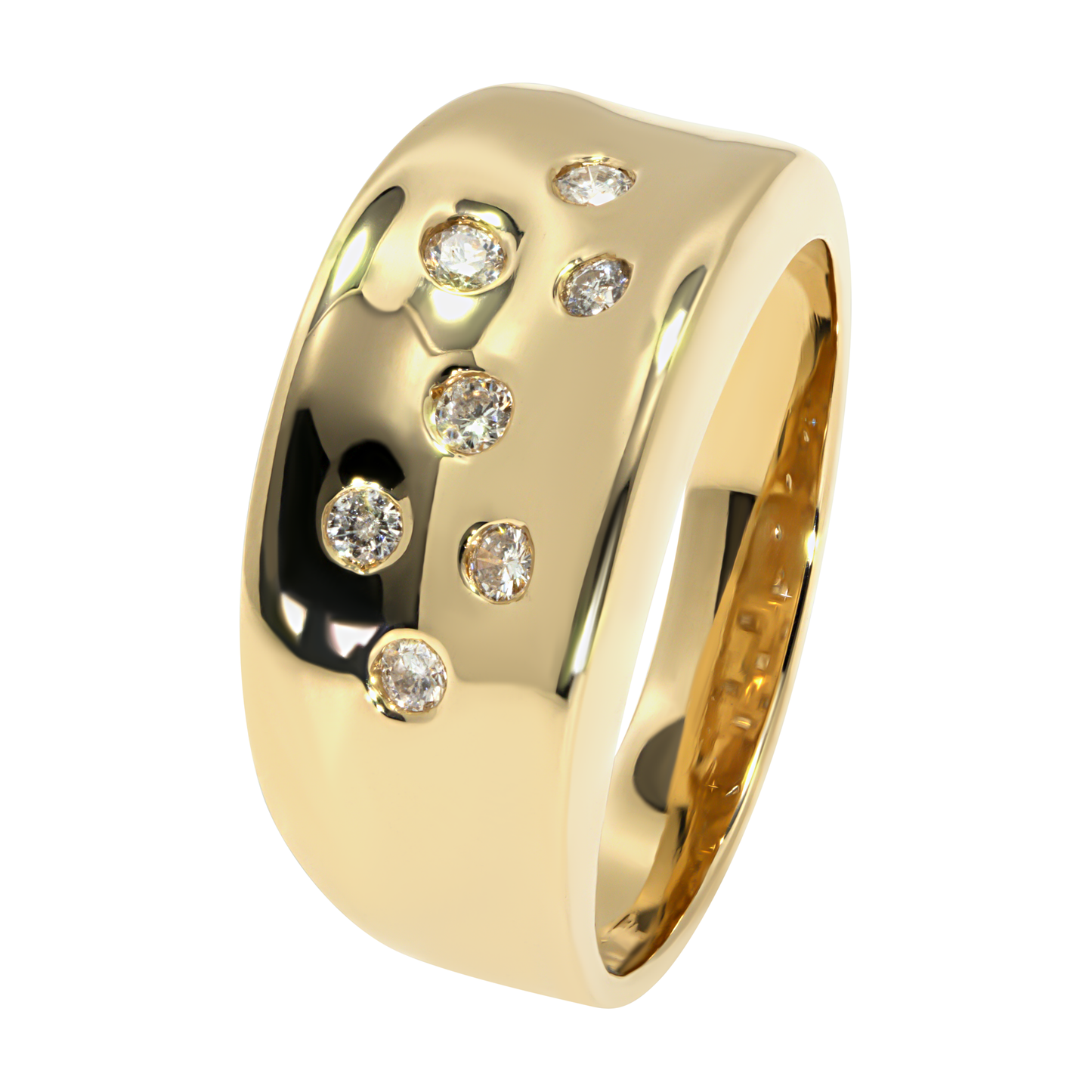 14K Yellow Gold Concave Inset Diamond Ring
