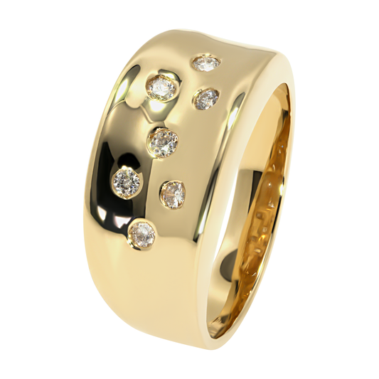 14K Yellow Gold Concave Inset Diamond Ring