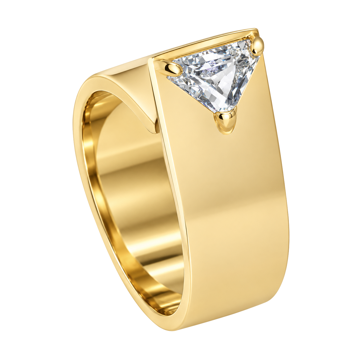 14K Yellow Gold Trillion Aquamarine Wide Band