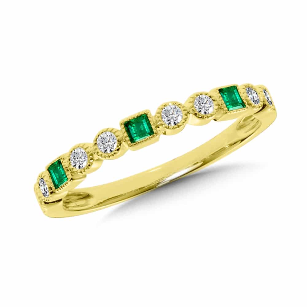 14K Yellow Gold Square Emerald and Round Diamond Ring by SDC Creations