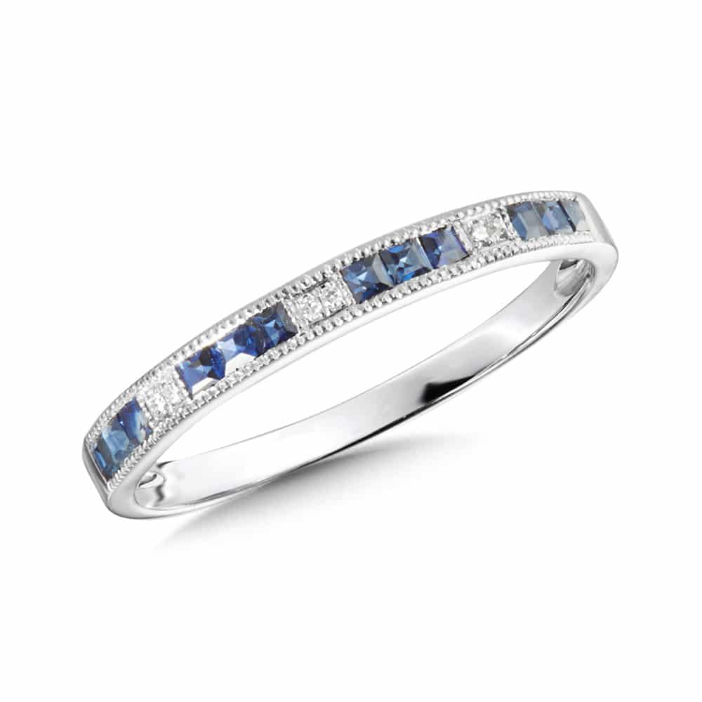 14K White Gold Emerald Cut Sapphire and Diamond Band by SDC Creations