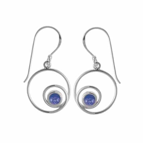 Sterling Silver Open Spiral Round Dangle Earrings with Genuine Lapis by Boma