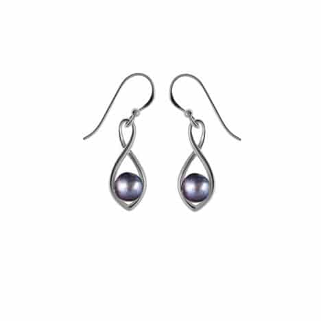 Sterling Silver Grey Pearl Infinity Dangle Earrings by Boma