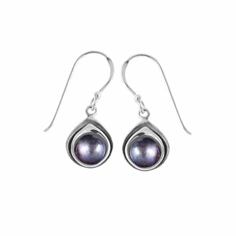 Sterling Silver Dangle Earring with Grey Pearl by Boma