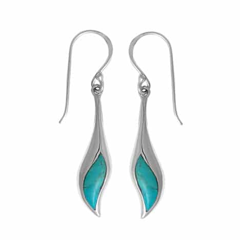 Sterling Silver Wave Shaped Turquoise Dangle Earrings by Boma