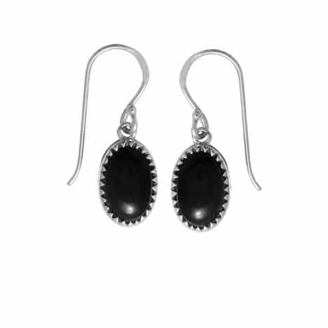 Sterling Silver Oval Black Onyx Dangle Earrings by Boma