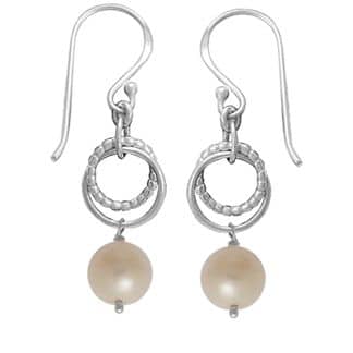 Sterling Silver Circles Pearl Earrings by Boma