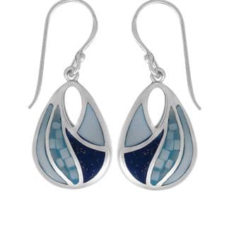 Sterling Silver Mosaic Dangle Earring with Lapis and Blue Mother of Pearl by Boma