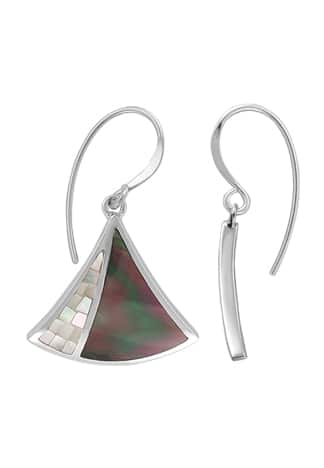 Sterling Silver White and Black Mother of Pearl Mosaic Dangle Earrings by Boma