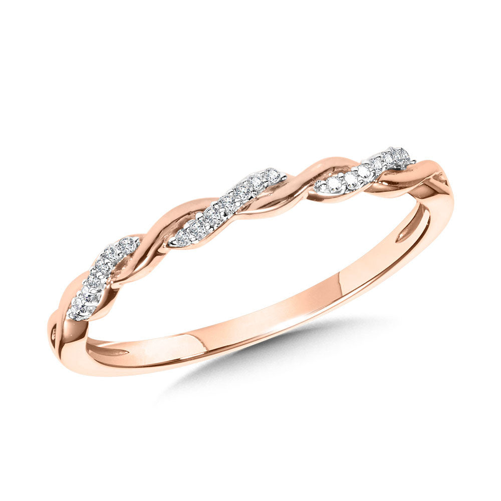 10K Rose Gold Diamond Crisscross Stackable Band