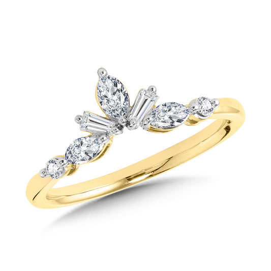 14K Yellow Gold Marquise & Baguette Diamond Chevron Band