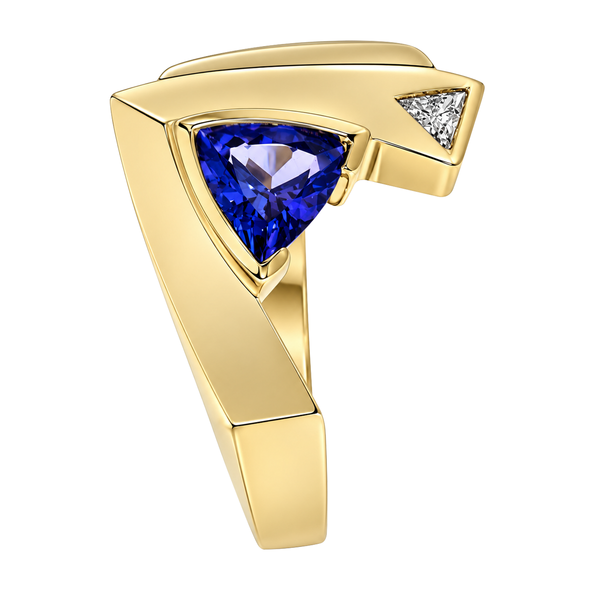 14K Yellow Gold Trillion Tanzanite with Trillion Diamond Ring