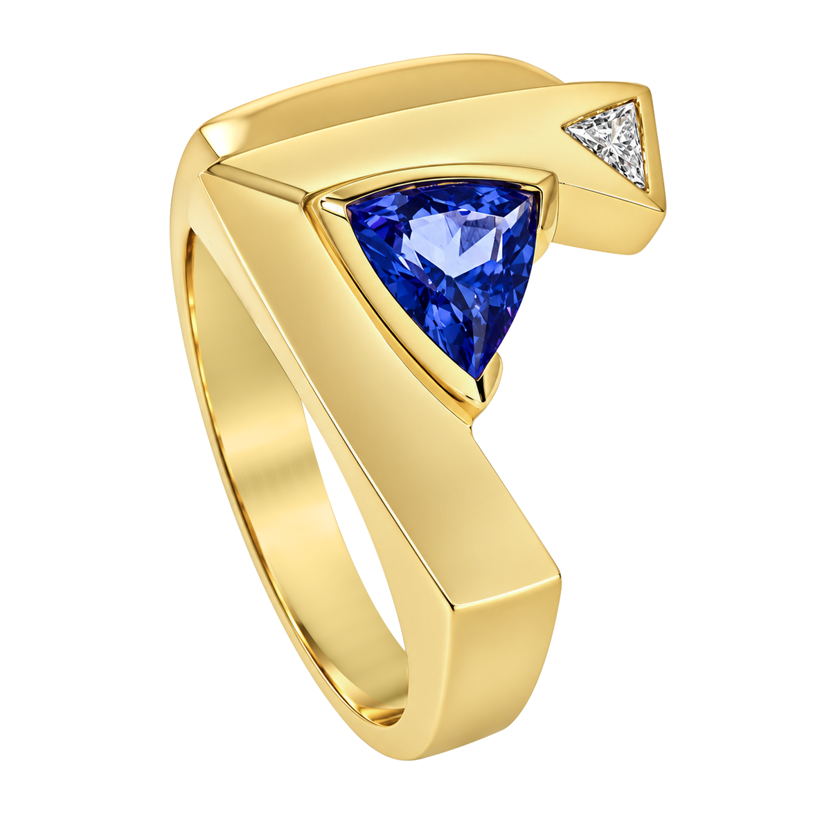 14K Yellow Gold Trillion Tanzanite with Trillion Diamond Ring