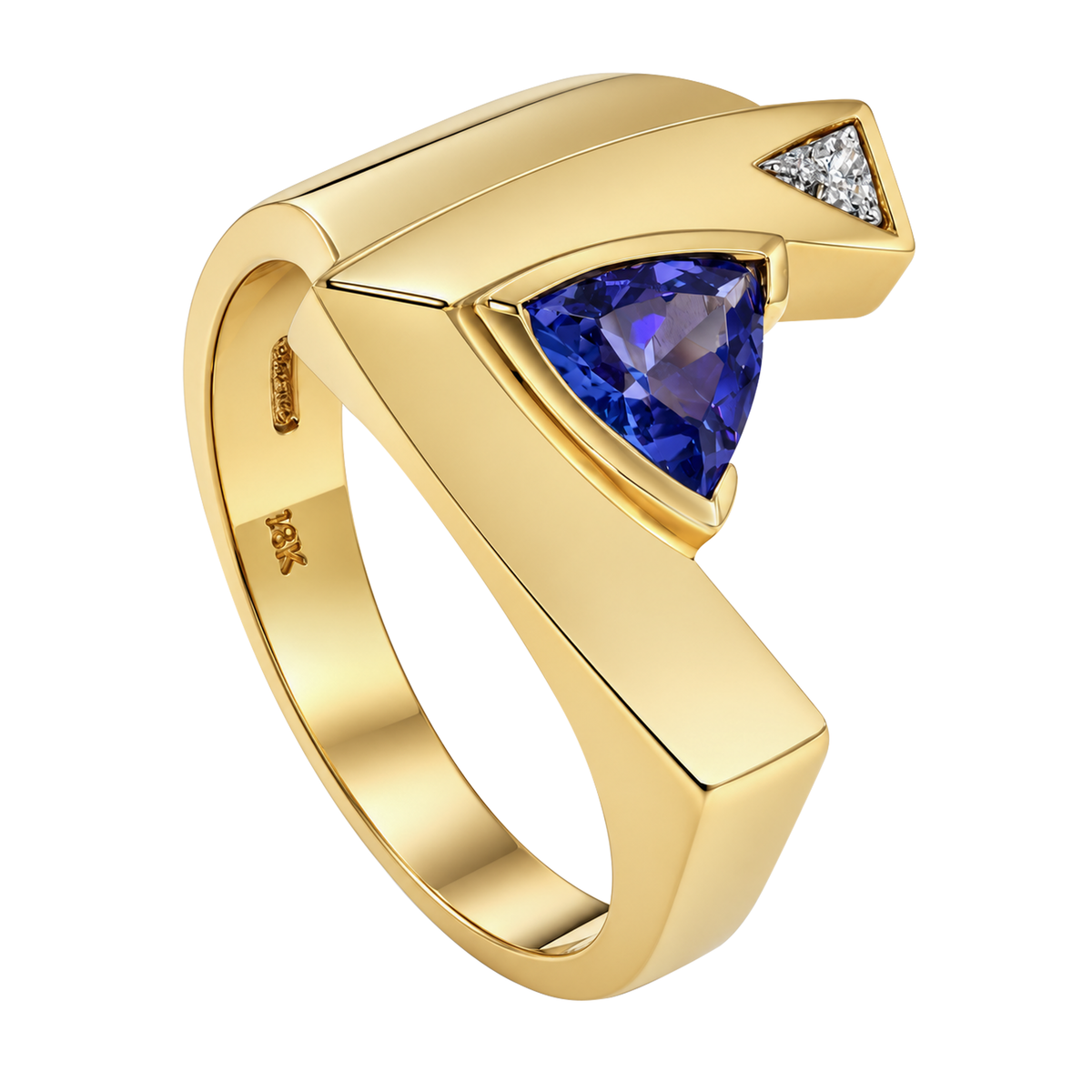 14K Yellow Gold Trillion Tanzanite with Trillion Diamond Ring