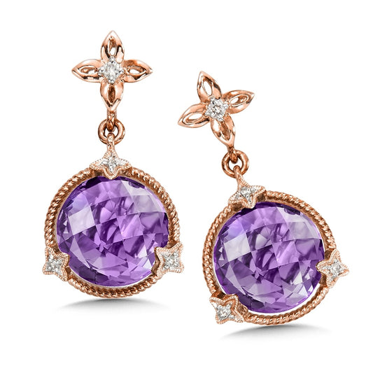 14K Rose Gold Amethyst & Diamond Earrings by SDC Creations