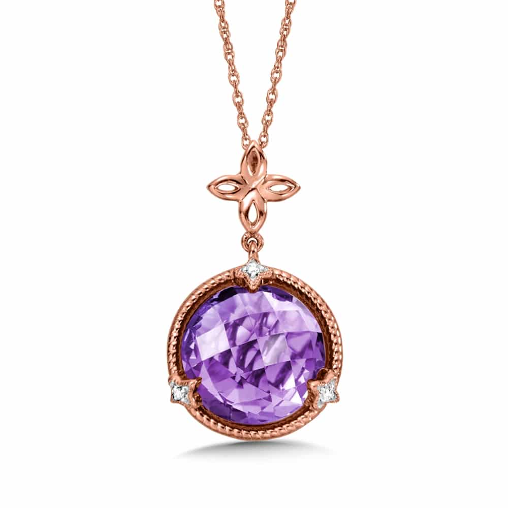 14K Rose Gold Amethyst & Diamond Pendant by SDC Creations