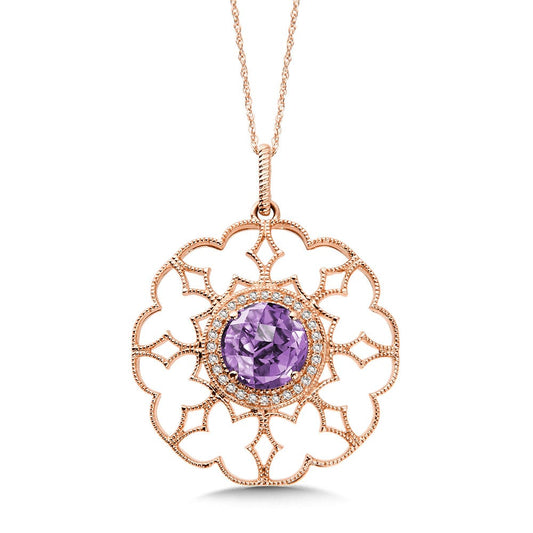 Amethyst & Diamond Pendant in 14K Rose Gold by SDC Creations