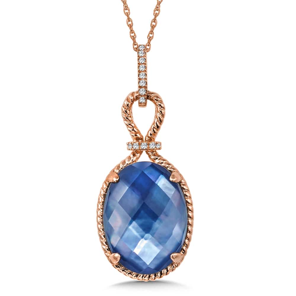 14K Rose Gold Blue Shell Fusion and Diamond Pendant by SDC Creations