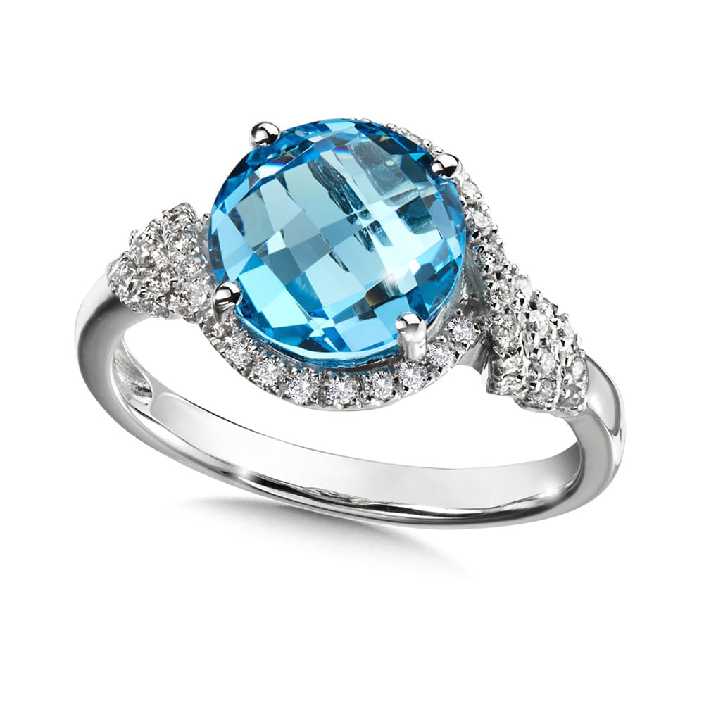 14K Faceted Blue Topaz and Diamond Ring by SDC Creations