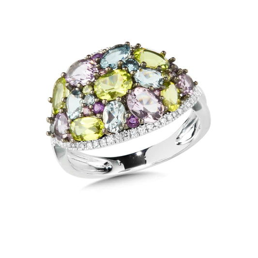 Mixed Gemstone Cluster and Diamond Ring in 14K White Gold by SDC Creations