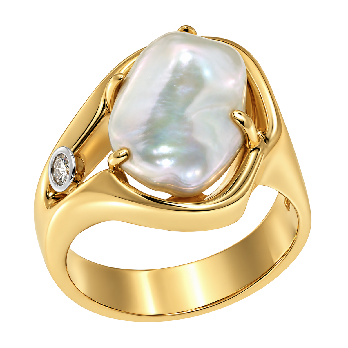 14K Yellow Gold Baroque Pearl Ring