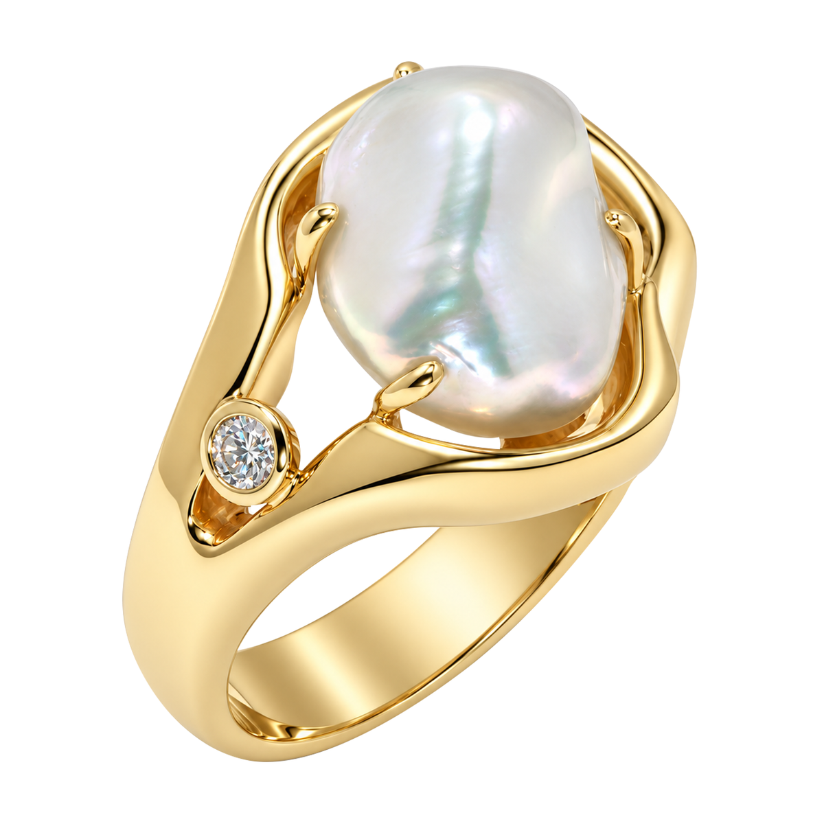 14K Yellow Gold Baroque Pearl Ring