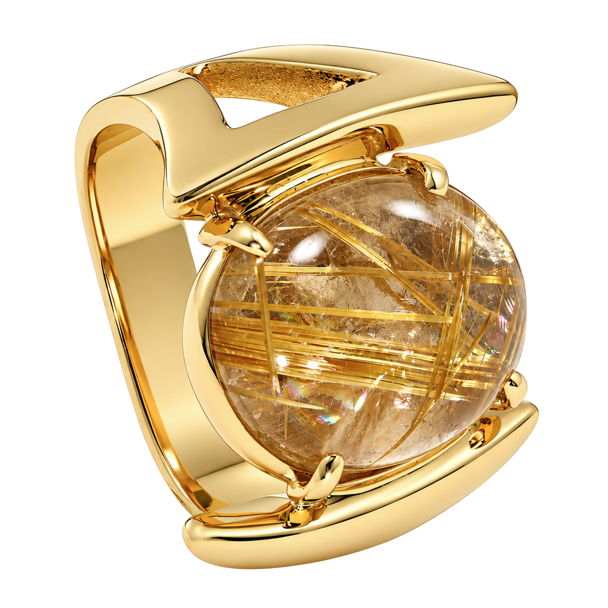 14K Yellow Gold Rutilated Quartz Ring