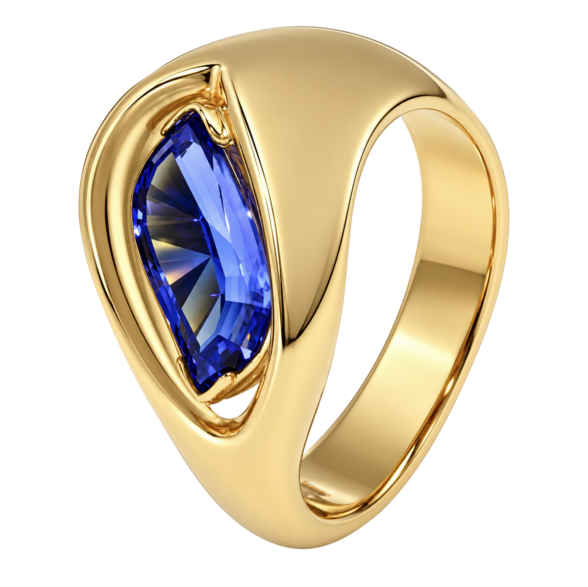 14K Yellow Gold Custom Cut Tanzanite Ring