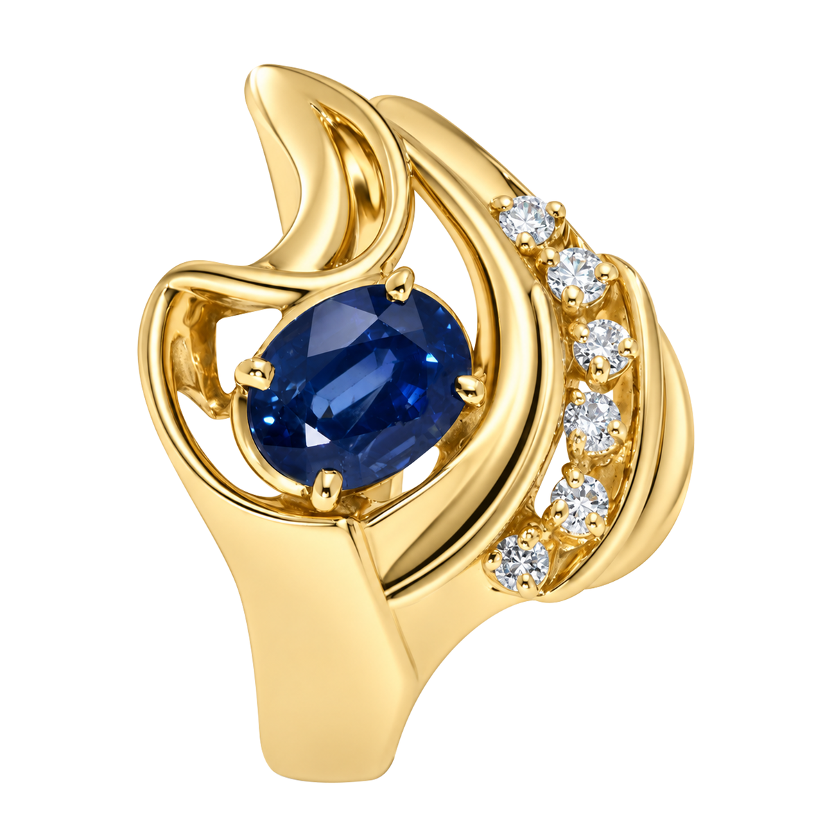 14K Yellow Gold Oval Sapphire Swirl Ring