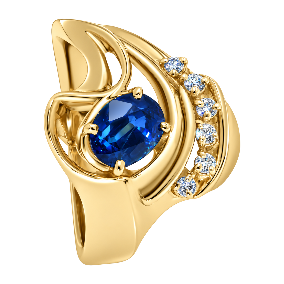 14K Yellow Gold Oval Sapphire Swirl Ring