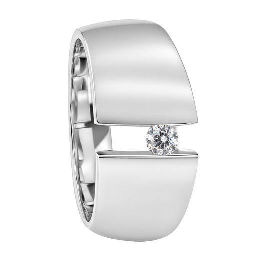 14K White Gold Wide Band with Tension Set Diamond Ring