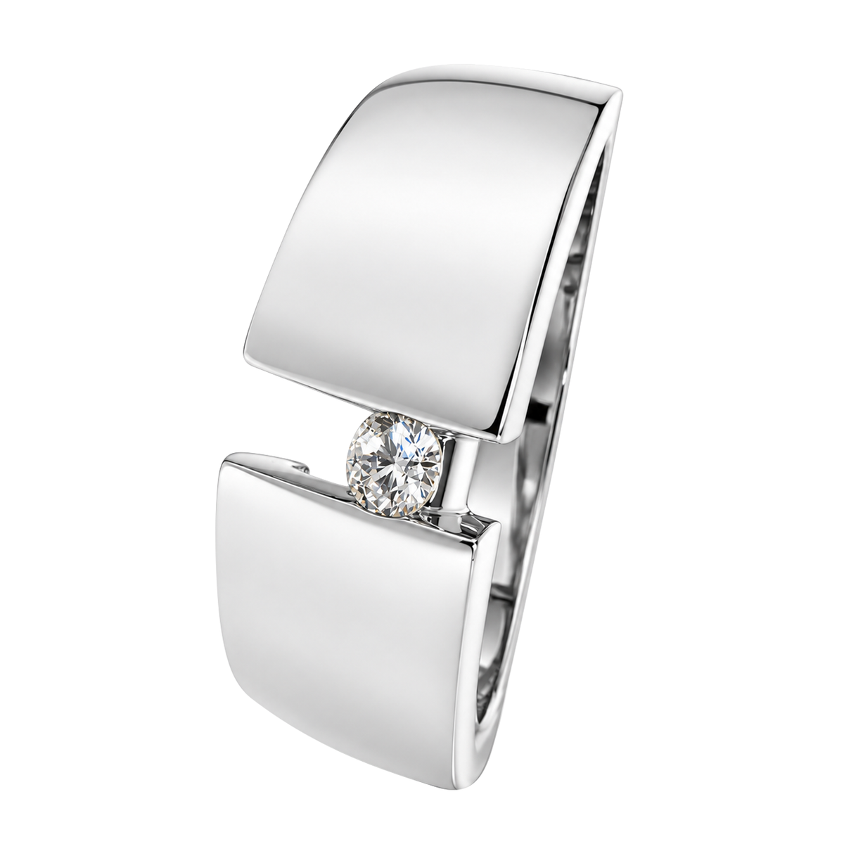 14K White Gold Wide Band with Tension Set Diamond Ring