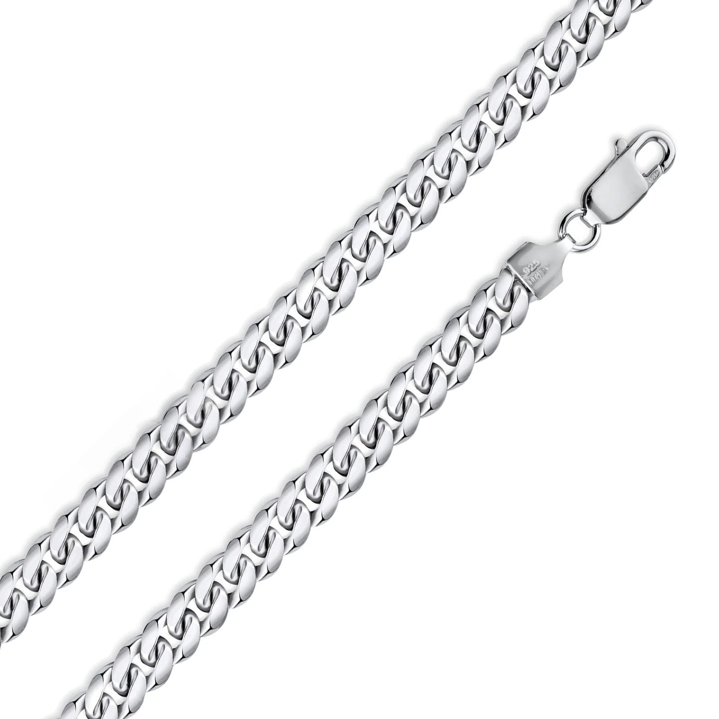 Rhodium Plated Sterling Silver 7mm Miami Cuban 200 Bracelet or Chain Link