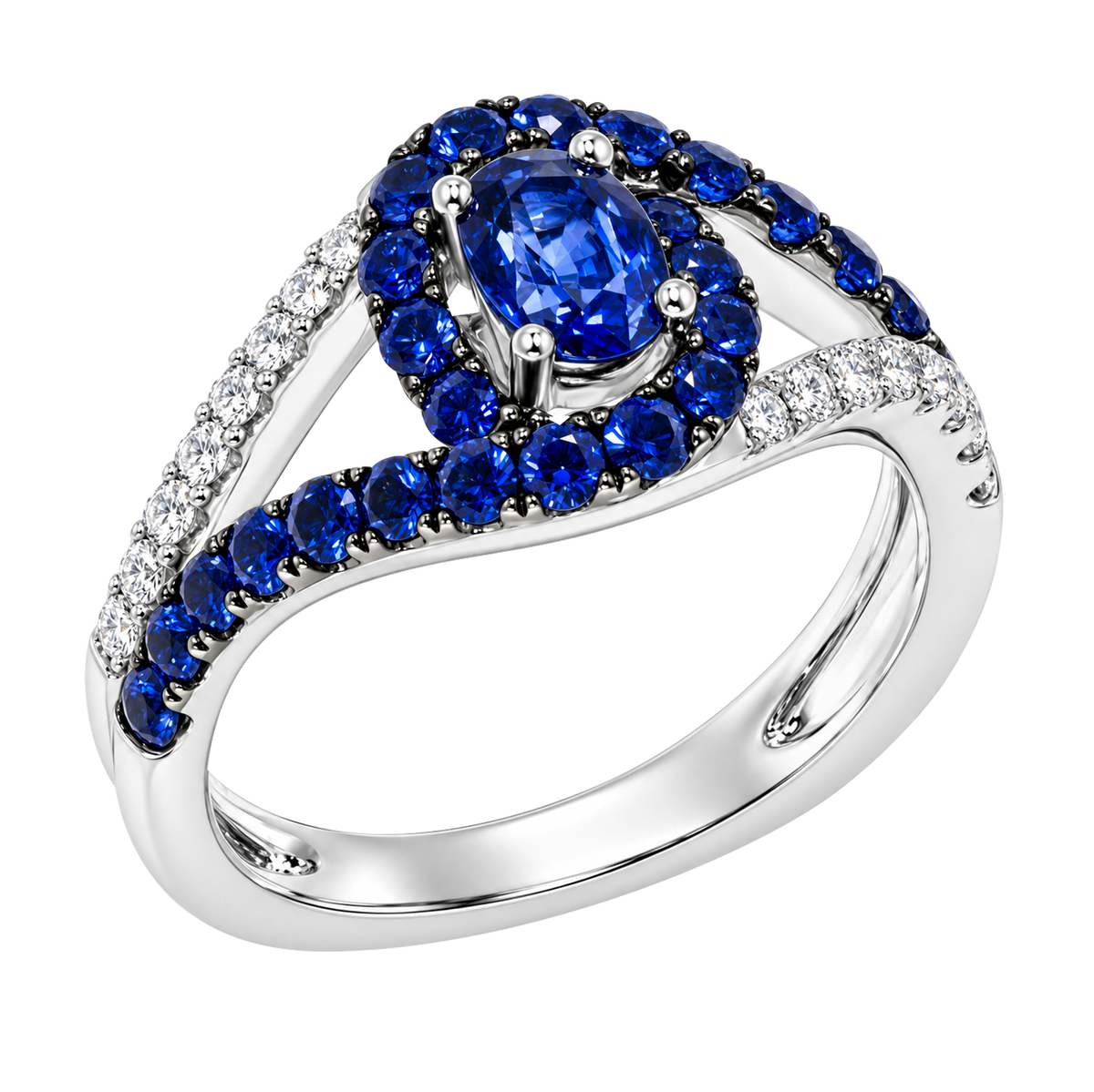 18K White Gold Sapphire & Diamond Ring