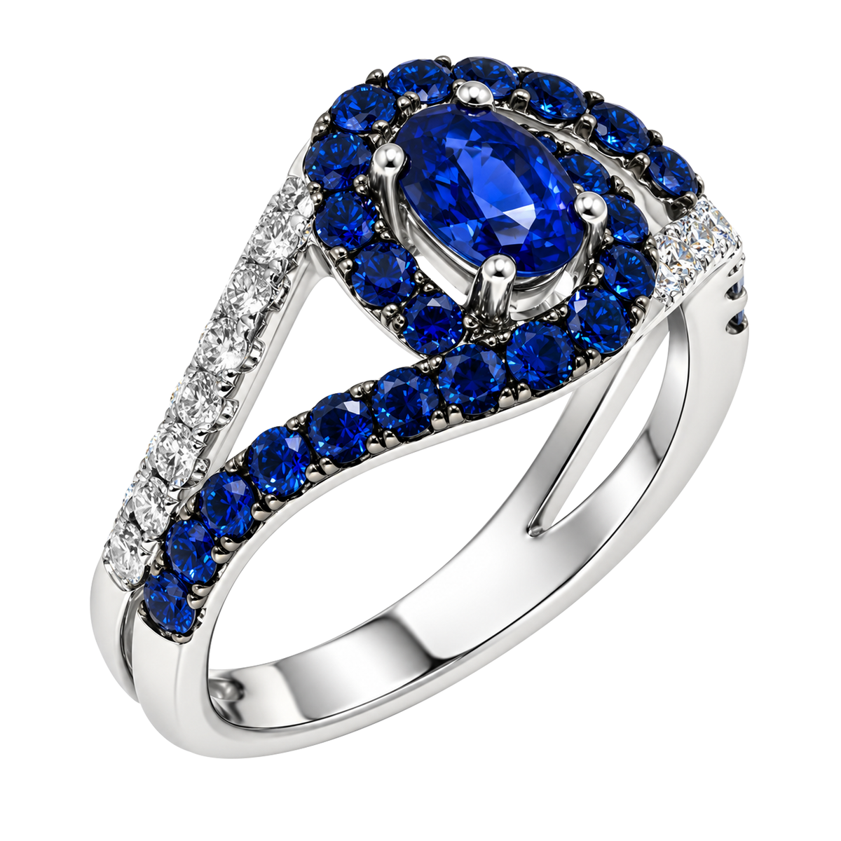 18K White Gold Sapphire & Diamond Ring