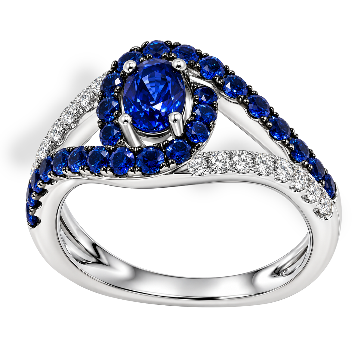 18K White Gold Sapphire & Diamond Ring