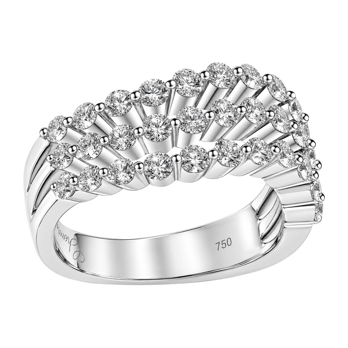 18K White Gold Split Triple Diamond Band