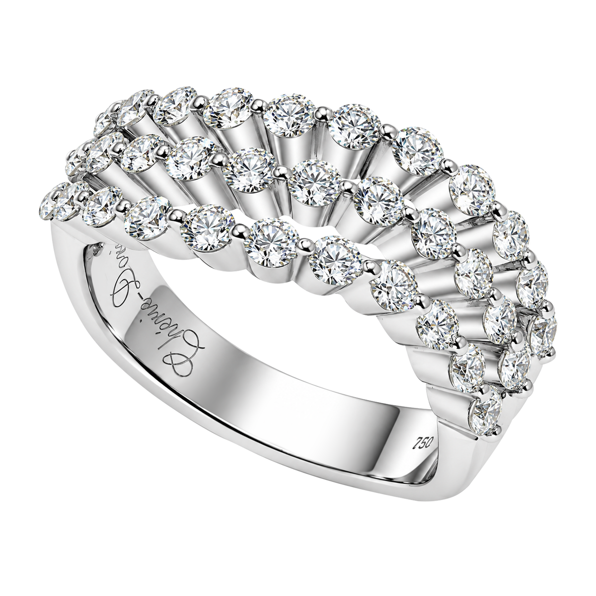 18K White Gold Split Triple Diamond Band