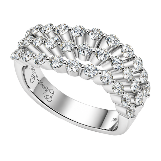 18K White Gold Split Triple Diamond Band