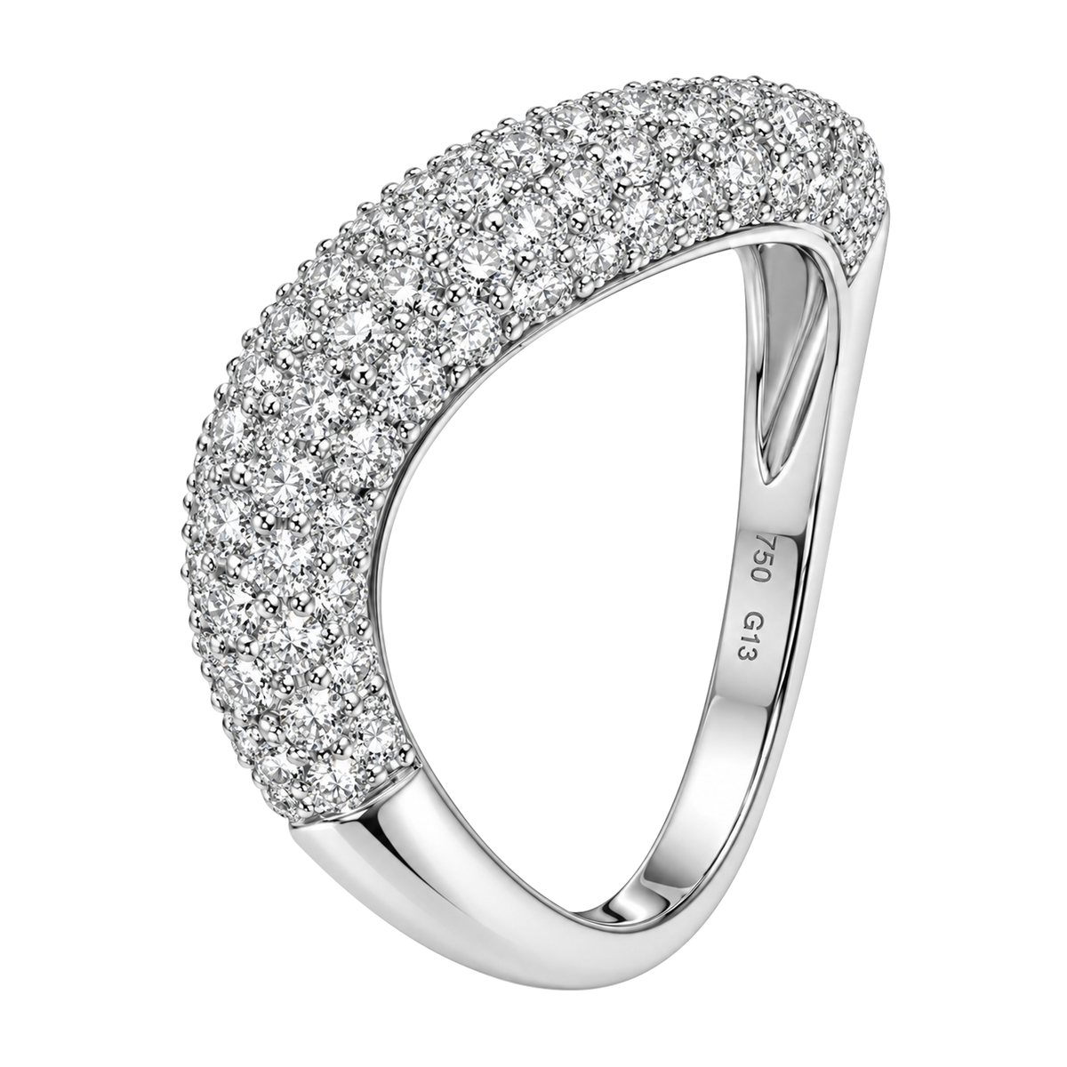 18K White Gold Wave Pave Diamond Ring