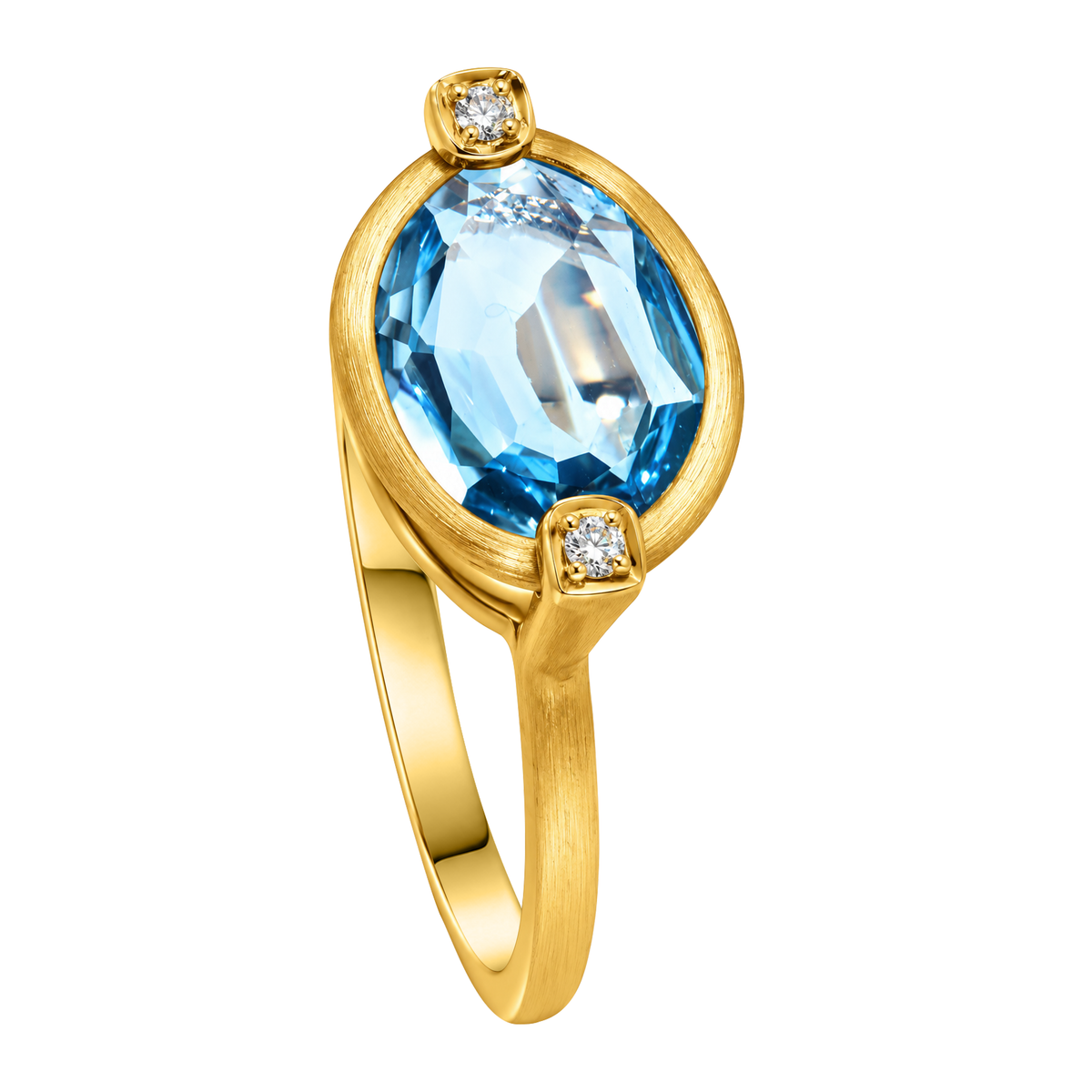 14K Yellow Gold East-West Oval Blue Topaz Ring