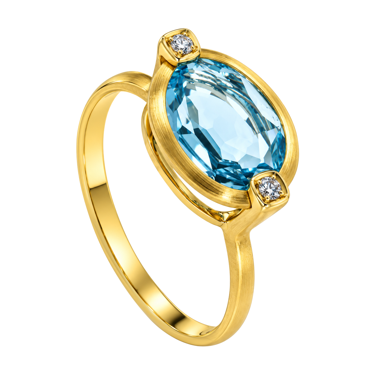 14K Yellow Gold East-West Oval Blue Topaz Ring