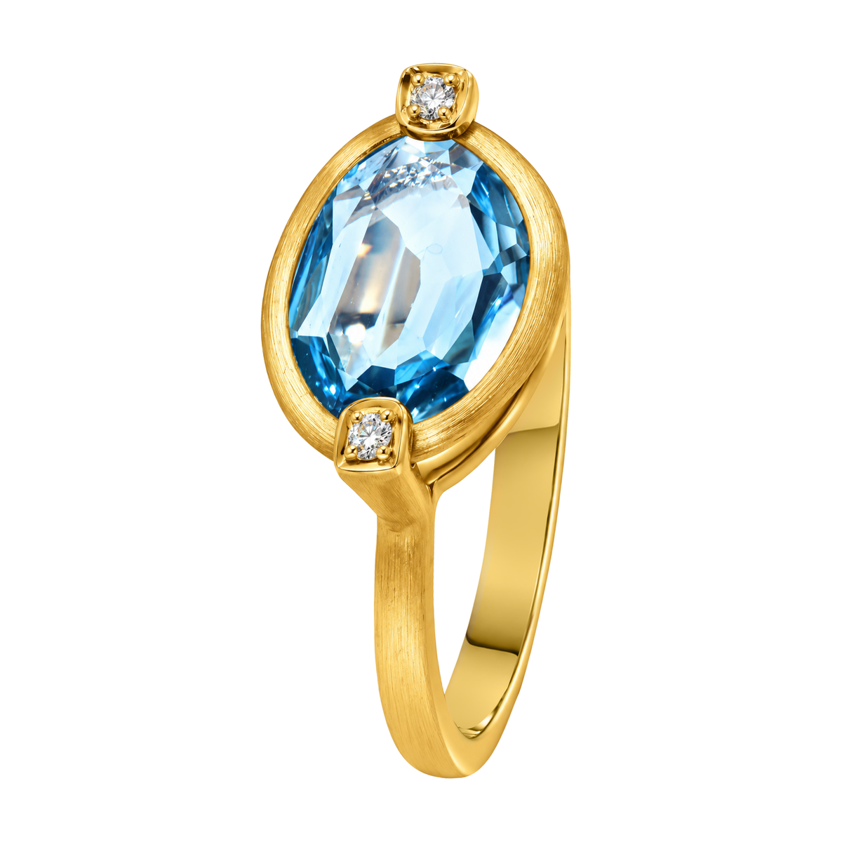 14K Yellow Gold East-West Oval Blue Topaz Ring